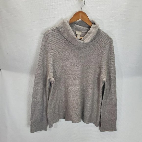 Chicos Sweater Womens 3 (XL) Taupe Cowl Turtleneck Cashmere Blend Long Sleeve - Picture 2 of 10